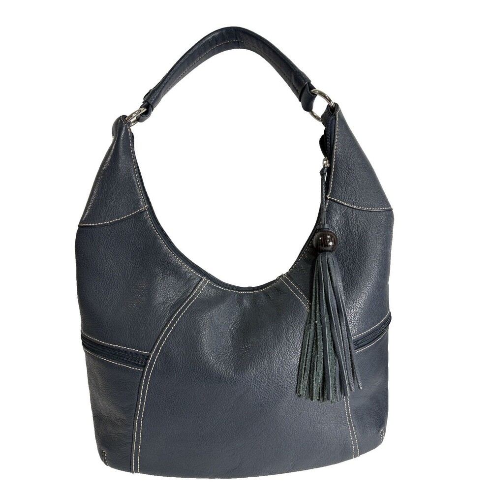 Aurielle Women's Navy Blue Leather White Stitching Shoulder Bag Hobo